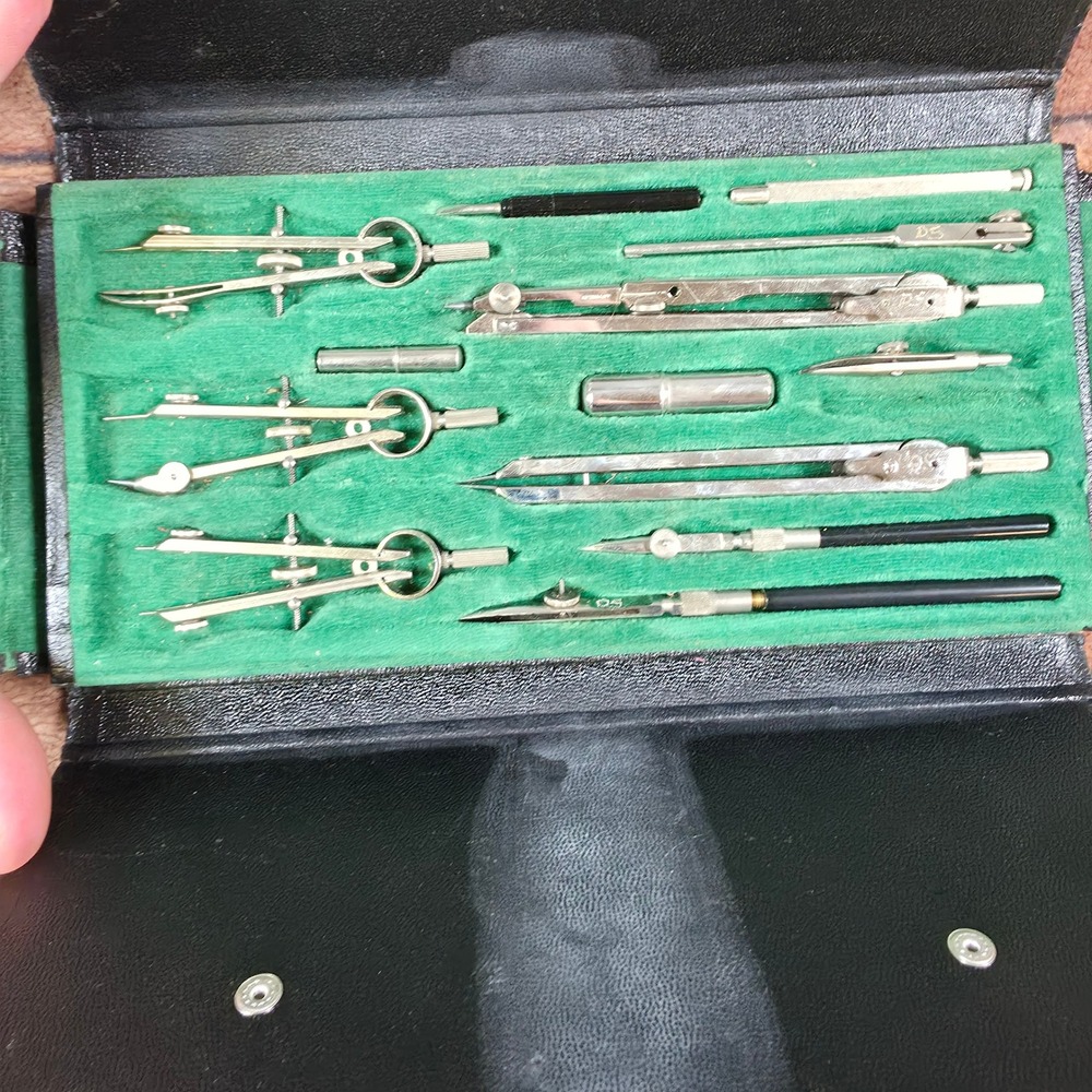Vintage DS Drafting Tool Set Germany Black Case Good 12pc Geometry Kit 230